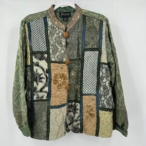 Womens Boho Mixed Media Patchwork Jacket Size M Cottage Noir Artsy Lagenlook